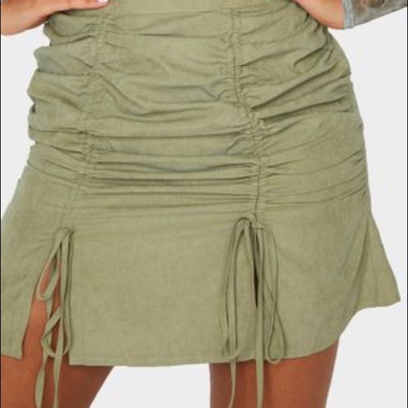 Khaki Faux‎ Suede Double Ruched Detail Mini Skirt - Picture 5 of 8